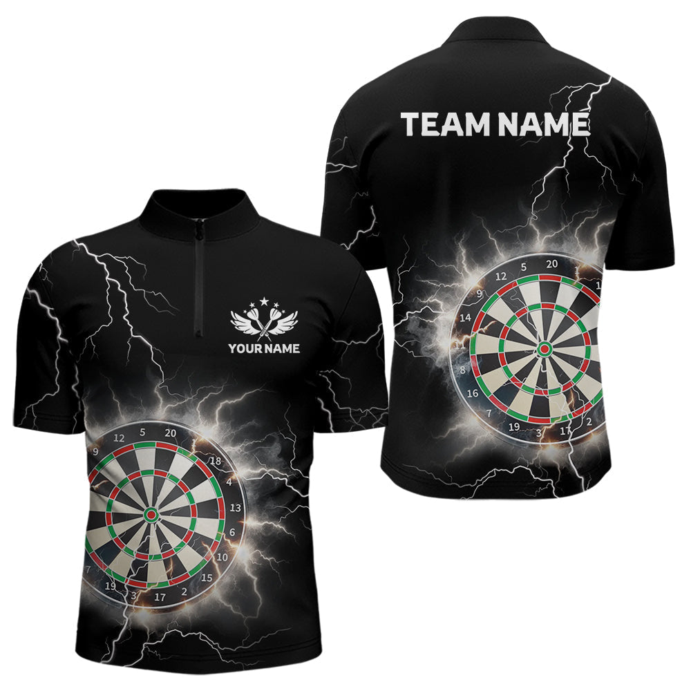 Blisscorners Custom Dartboard Thunder Lightning Dart Shirts For Men | Darts Polo & 1/4 Zip Team Jerseys