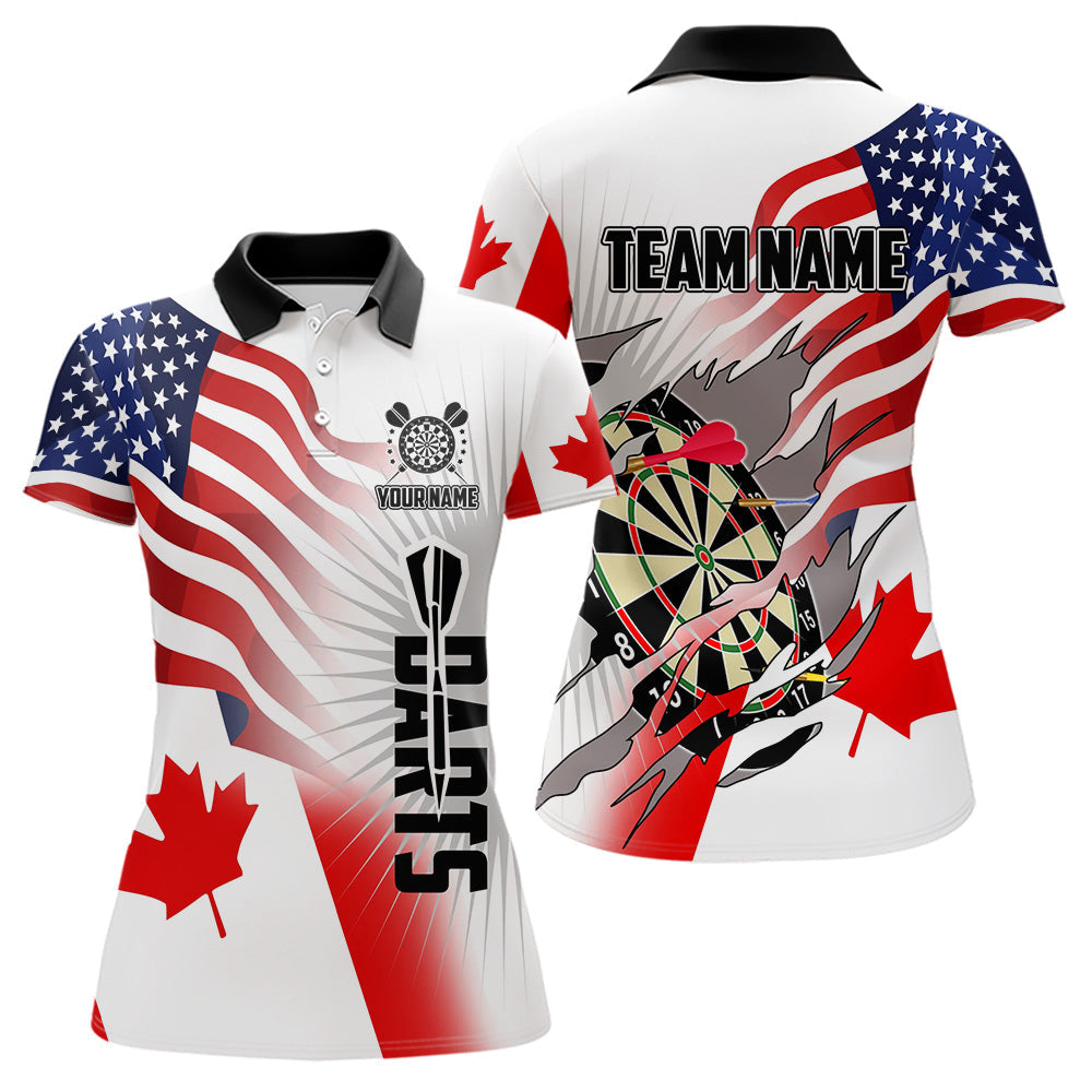 Blisscorners Personalized Men's Dart Shirts – Funny Canada & US Flag Mix Custom Patriotic Darts Team Jerseys