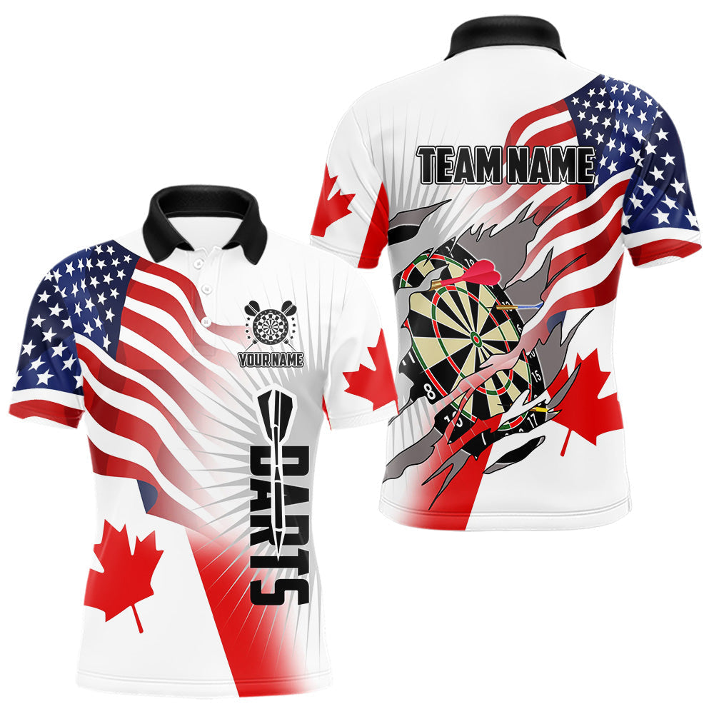 Blisscorners Personalized Men's Dart Shirts – Funny Canada & US Flag Mix Custom Patriotic Darts Team Jerseys