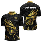 Blisscorners Personalized Black Gold Dragon Dart Shirts For Men Custom Darts League Team Jersey Polo & 1/4 Zip
