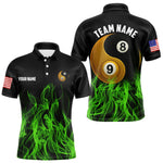 Maxxcorners Green Flaming Ying And Yang 8 Ball & 9 Ball Billiard Shirt For Men Custom Pool Billiard Jersey MT0307
