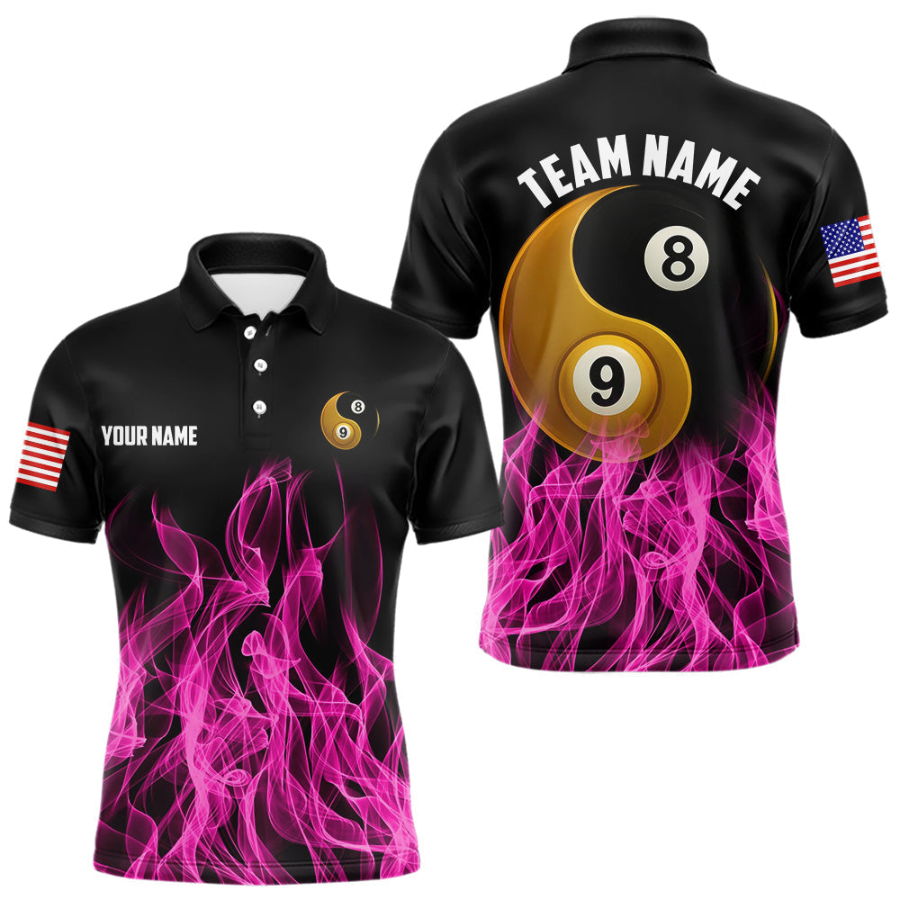 Maxxcorners Pink Flaming Ying And Yang 8 Ball & 9 Ball Billiard Shirt For Men Custom Pool Billiard Jersey MT0307