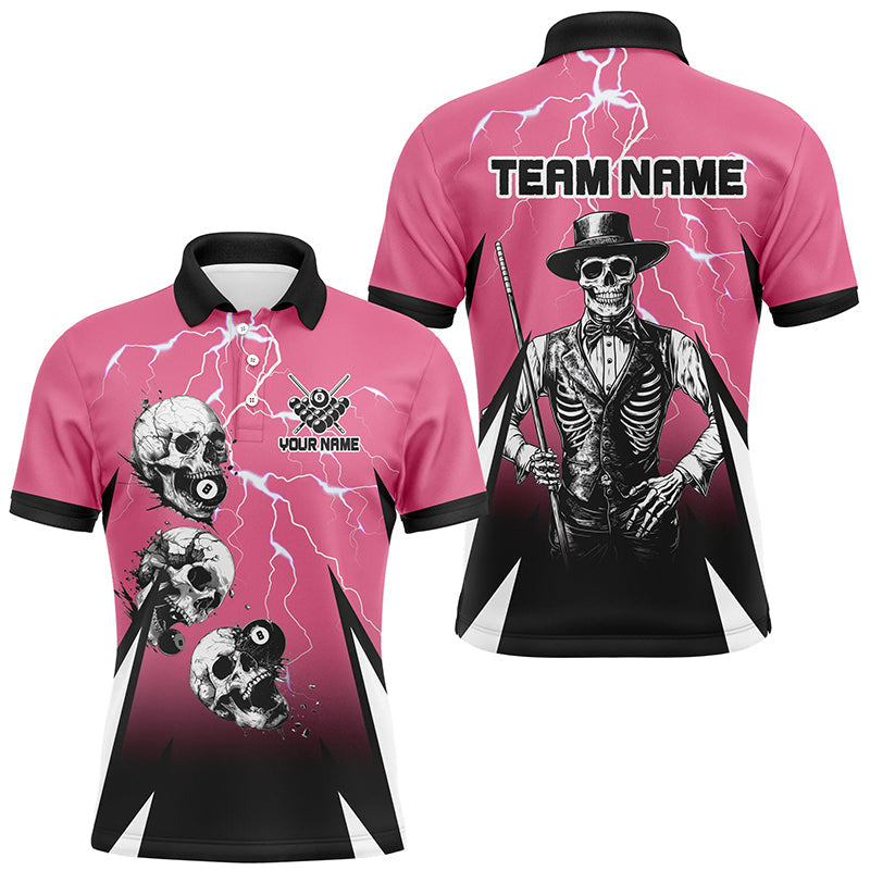 Blisscorners Death Skeleton Play Pool Custom Lightning Pink Billiard Shirts For Men, Funny Billiard Shirt Gifts