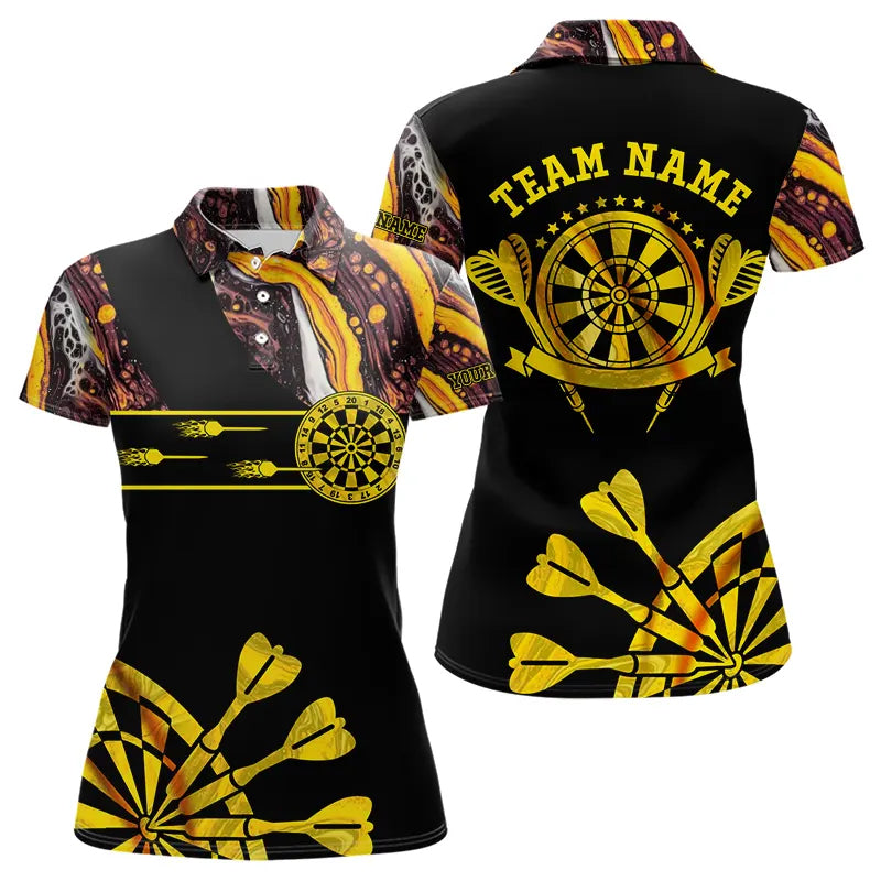 Blisscorners Yellow Golden Darts Tie Dye Polo & Quarter Zip Custom Dart Shirts For Men Glowing Dart Jerseys