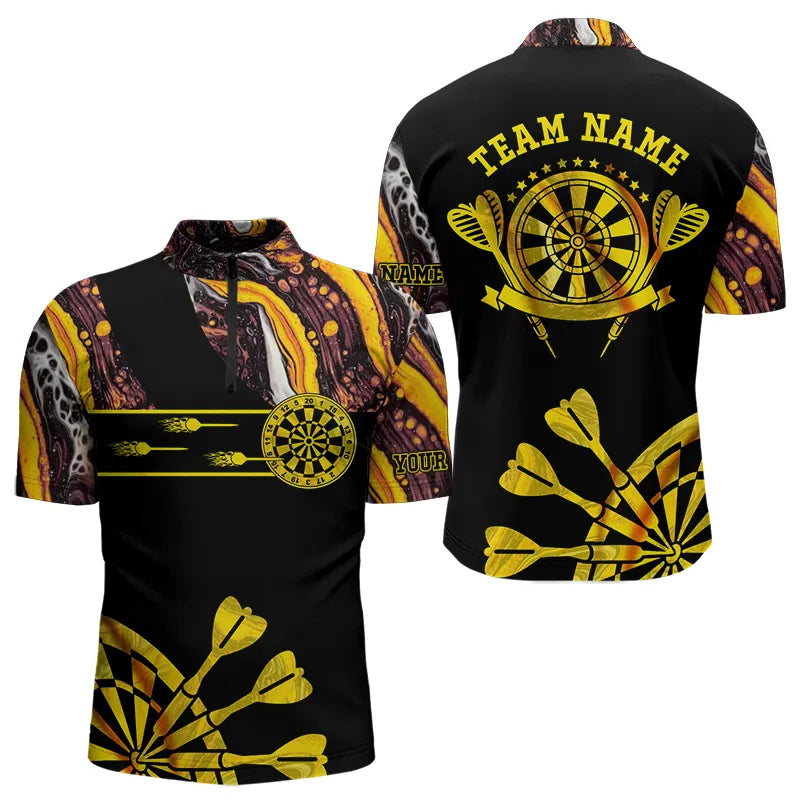 Blisscorners Yellow Golden Darts Tie Dye Polo & Quarter Zip Custom Dart Shirts For Men Glowing Dart Jerseys