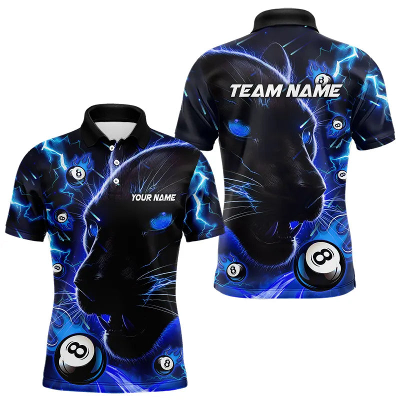 Blisscorners Personalized Blue 8 Ball Pool Panther 3D Billiard Shirts For Men, Team League Billiard Jerseys