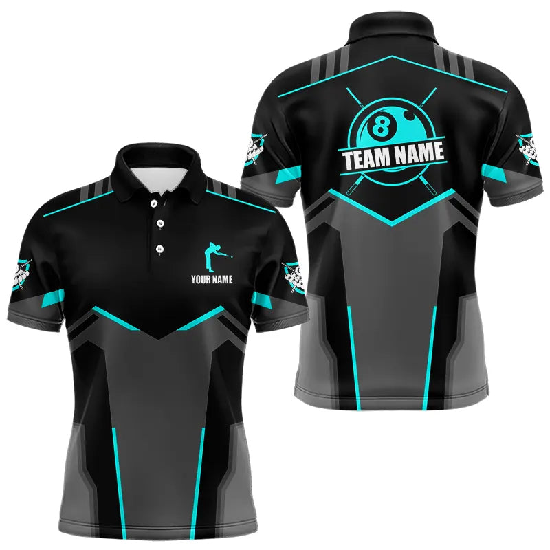 Blisscorners Billiard Jerseys For Men Custom Polo & 1/4 Zip Billiard Shirts, Team Pooler Short Sleeve |Turquoise