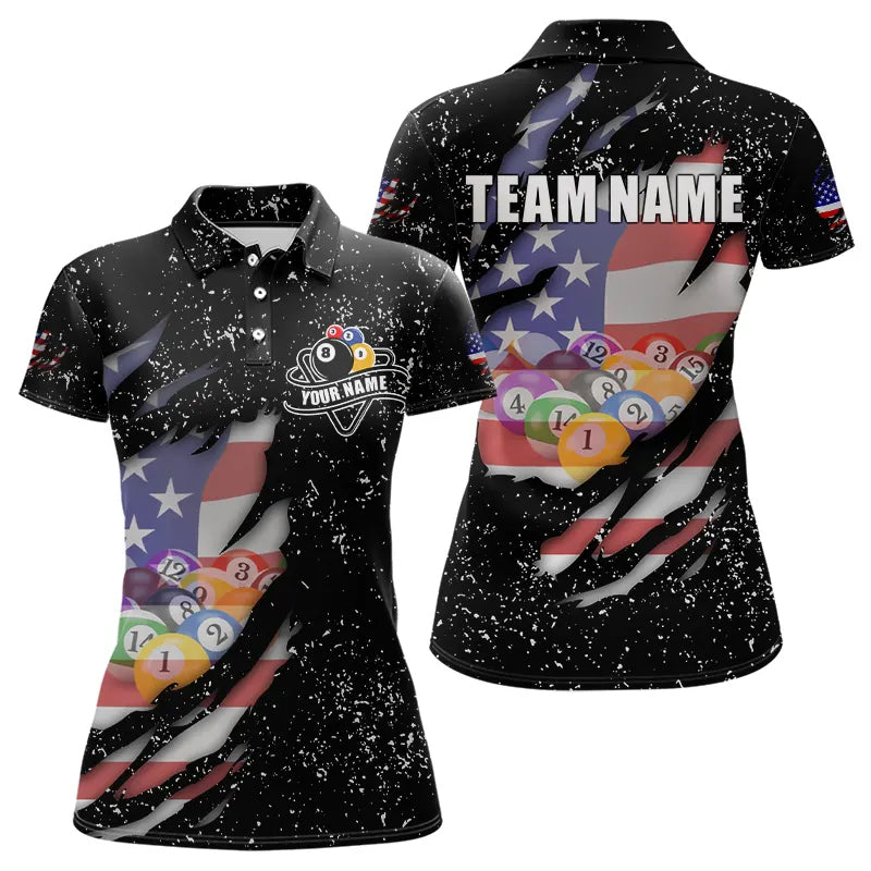 Blisscorners Personalized Grunge Black American Flag Billiard Shirts For Men Custom 8 Ball Pool Billiard Jersey