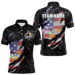 Blisscorners Personalized Grunge Black American Flag Billiard Shirts For Men Custom 8 Ball Pool Billiard Jersey