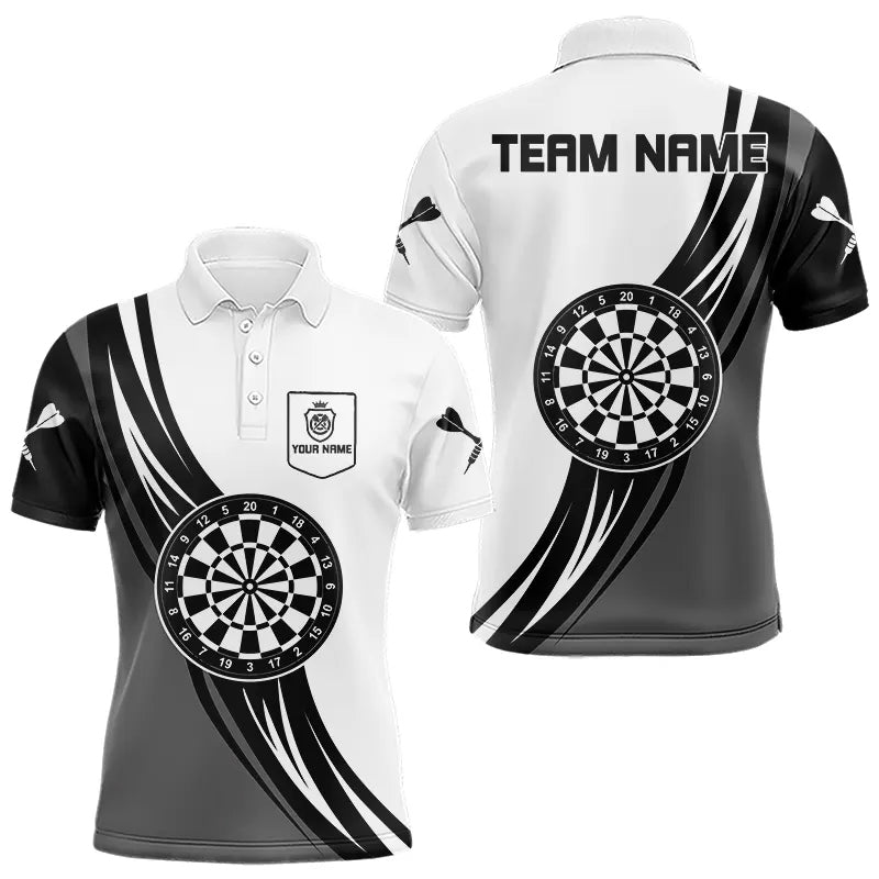 Blisscorners Personalized Black White And Grey Dartboard Crown Dart Shirts For Men Custom Darts Team Jerseys LM133
