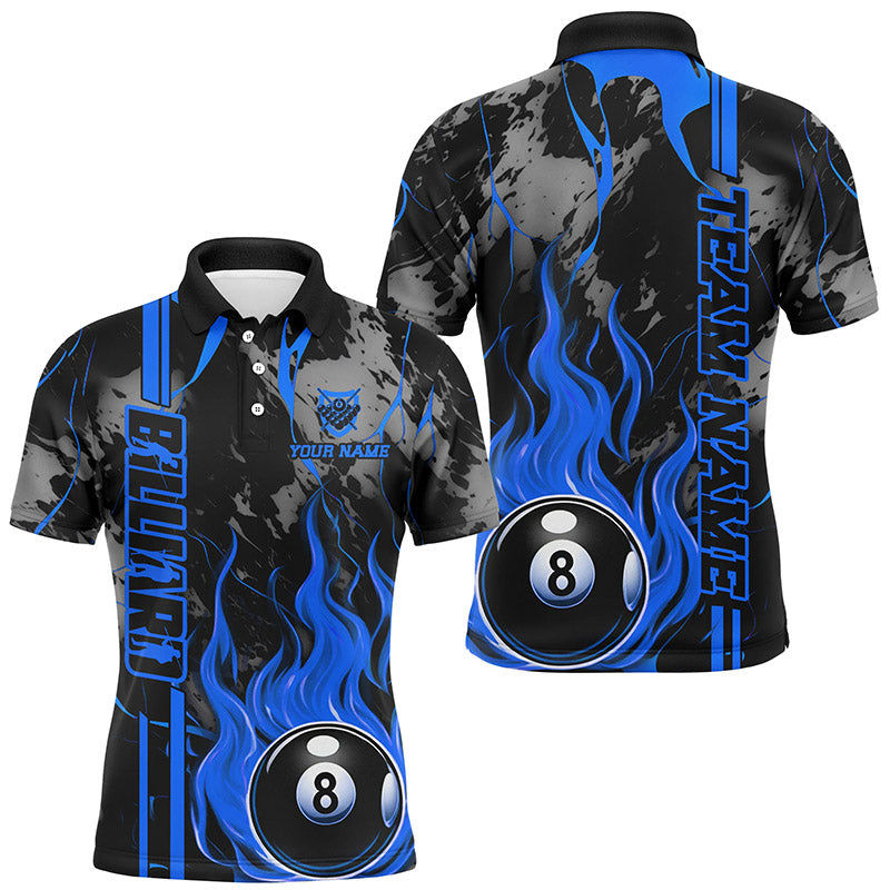 Blisscorners Personalized Flame 8 Ball Billiard Shirts Best Billiard Team Shirts, Pool Jerseys | Blue