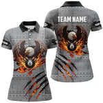 Blisscorners Personalized Eagle 8 Ball Fire Billiard Polo, 1/4 Zip Shirts For Men, 8 Ball Pool Billiard Jerseys
