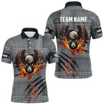 Blisscorners Personalized Eagle 8 Ball Fire Billiard Polo, 1/4 Zip Shirts For Men, 8 Ball Pool Billiard Jerseys