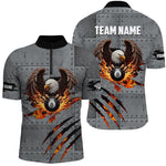 Blisscorners Personalized Eagle 8 Ball Fire Billiard Polo, 1/4 Zip Shirts For Men, 8 Ball Pool Billiard Jerseys