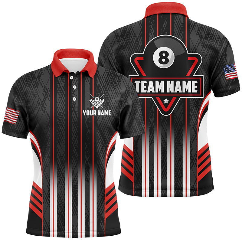 Blisscorners Personalized Red 8 Ball Pool Billiard Jerseys For Men, Billiard League Team Polo & 1/4 Zip Shirts