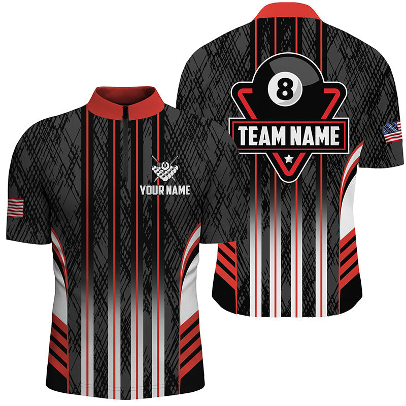 Blisscorners Personalized Red 8 Ball Pool Billiard Jerseys For Men, Billiard League Team Polo & 1/4 Zip Shirts