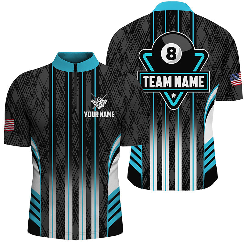 Blisscorners Personalized Blue 8 Ball Pool Billiard Jerseys For Men, Billiard League Team Polo & 1/4 Zip Shirts