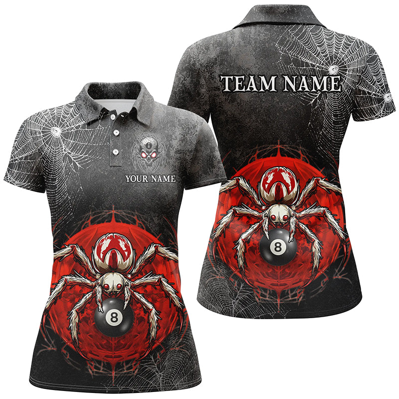 Blisscorners Personalized Grunge Spider Web 8 Ball Pool Billiard Shirts, Scary Billiard Jerseys |Red