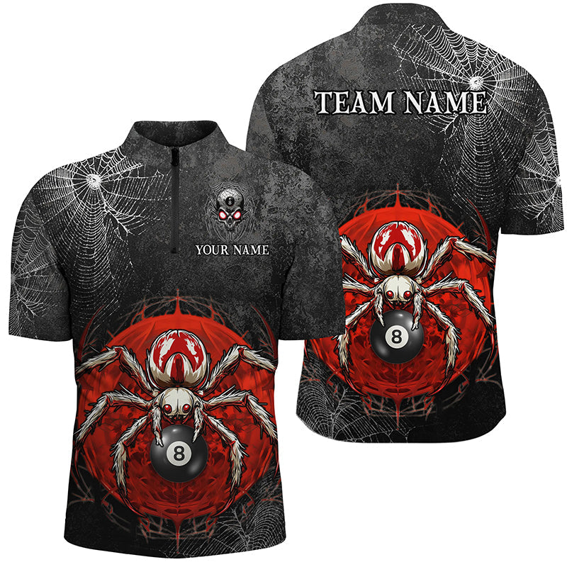 Blisscorners Personalized Grunge Spider Web 8 Ball Pool Billiard Shirts, Scary Billiard Jerseys |Red