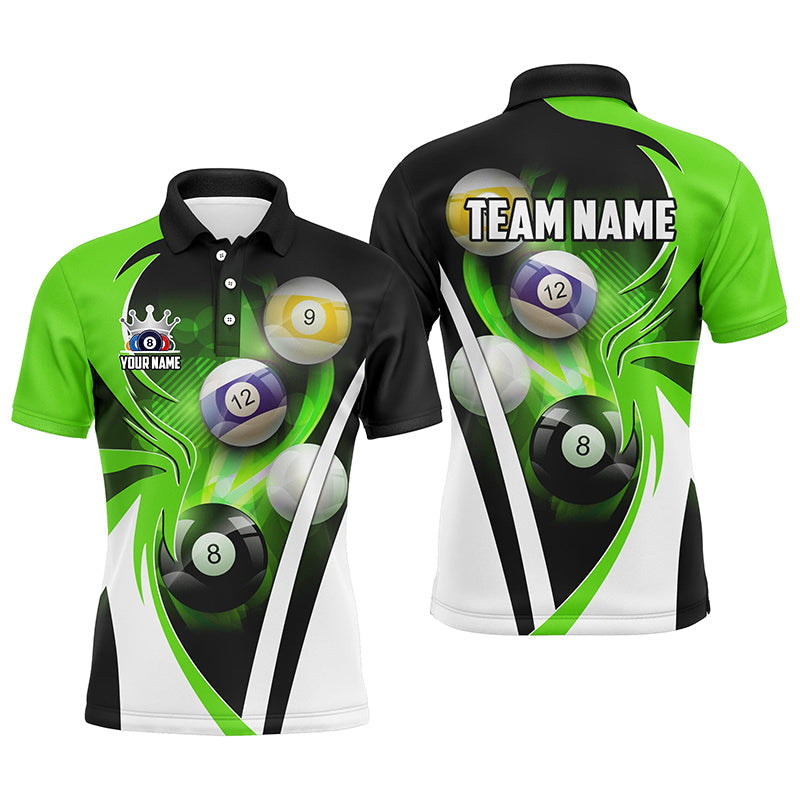 Blisscorners Personalized Billiard Tournament Shirts For Men Custom Team Name Billiard Balls Pool Jerseys |Green