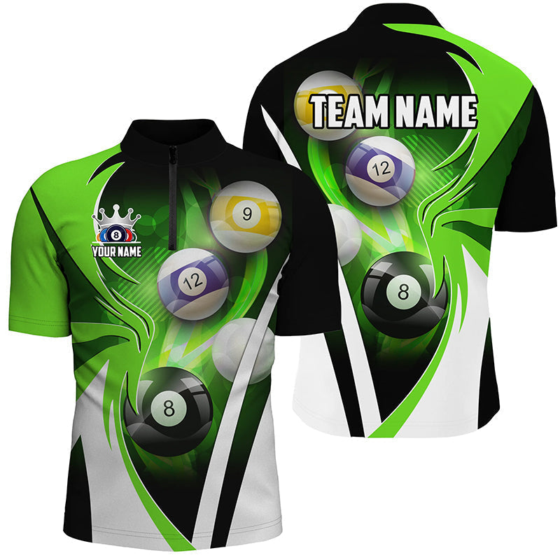 Blisscorners Personalized Billiard Tournament Shirts For Men Custom Team Name Billiard Balls Pool Jerseys |Green