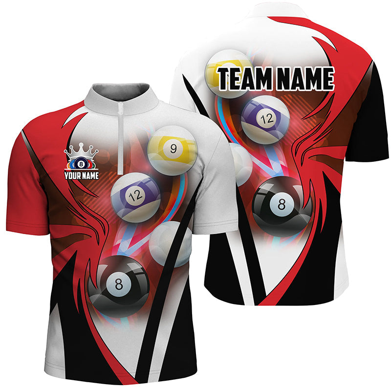 Blisscorners Personalized Billiard Tournament Shirts For Men Custom Team Name Billiard Balls Pool Jerseys |Red