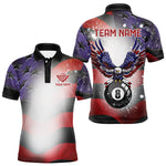 Blisscorners Grey Glowing American Flag Eagle 8 Ball Pool Billiard Shirts For Men Custom Patriotic Billiard Jerseys