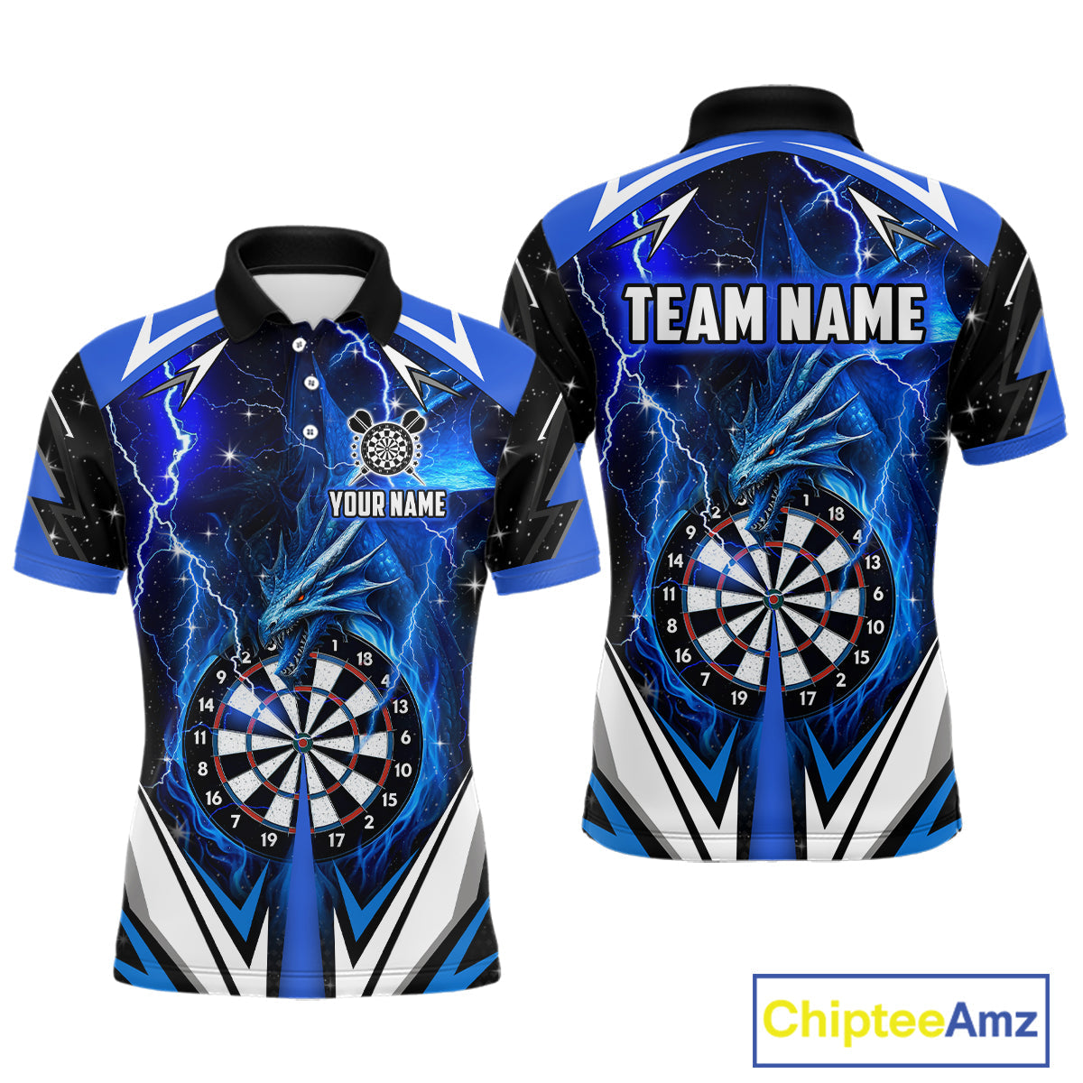 Maxxcorners Blue Darts Jerseys Custom Thunder Lightning Dragon Dart Shirt Team Polo & Quarter Zip For Men MT0307