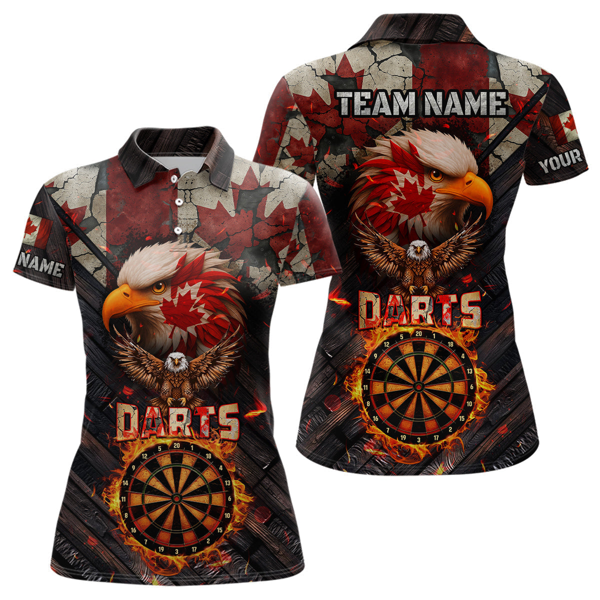 Blisscorners Canada Flag 3D Dartboard Fire Flame Custom Eagle Darts Shirt For Men, Patriotic Darts Team Jersey LM1506