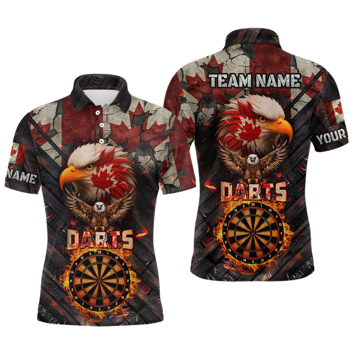 Blisscorners Canada Flag 3D Dartboard Fire Flame Custom Eagle Darts Shirt For Men, Patriotic Darts Team Jersey LM1506