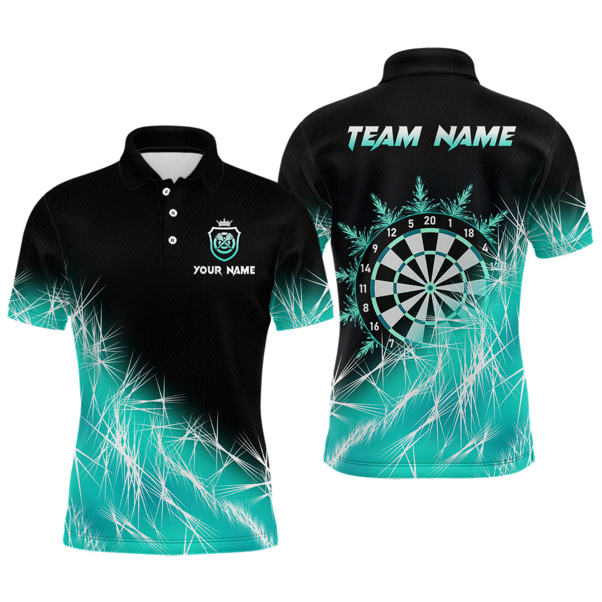 Blisscorners Turquoise Icy Lights Mens Darts Polo & Quarter Zip Custom Dart Shirt For Team Darts Jersey Outfit LM1506