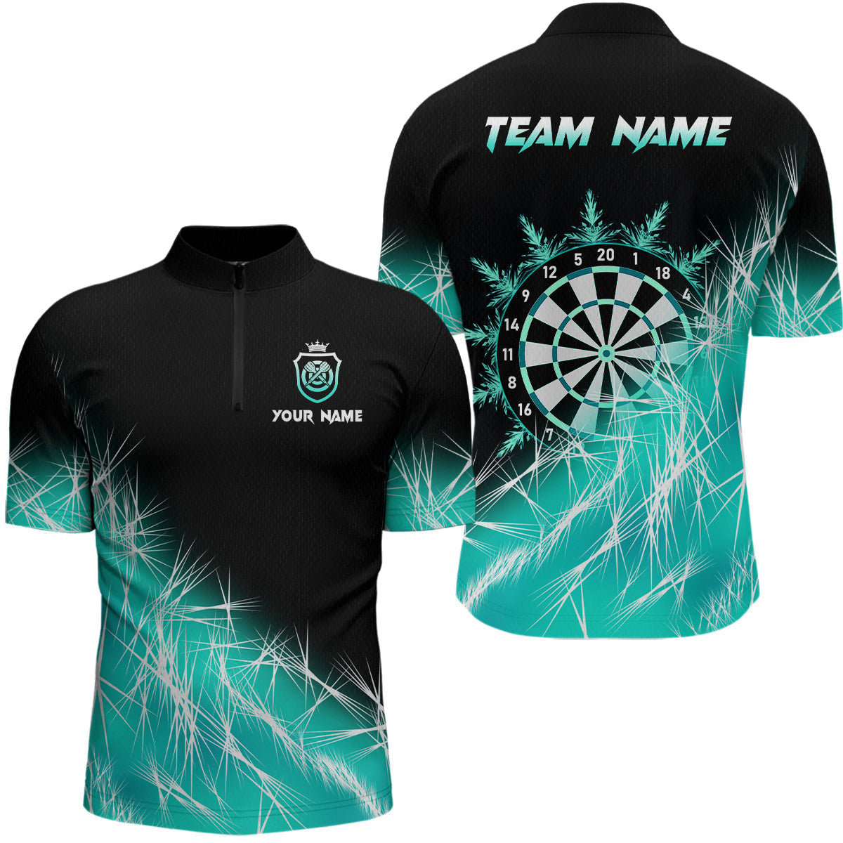 Blisscorners Turquoise Icy Lights Mens Darts Polo & Quarter Zip Custom Dart Shirt For Team Darts Jersey Outfit LM1506