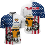 Blisscorners Funny Beer American Flag Dart Shirts For Men Custom Patriotic Darts Team Jerseys Polo & 1/4 Zip MT1706