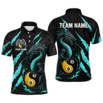 Blisscorners Custom Black Turquoise Yin Yang 8 Ball & 9 Ball Dragon Billiard Shirts For Men |Pool Team Jerseys MT1007