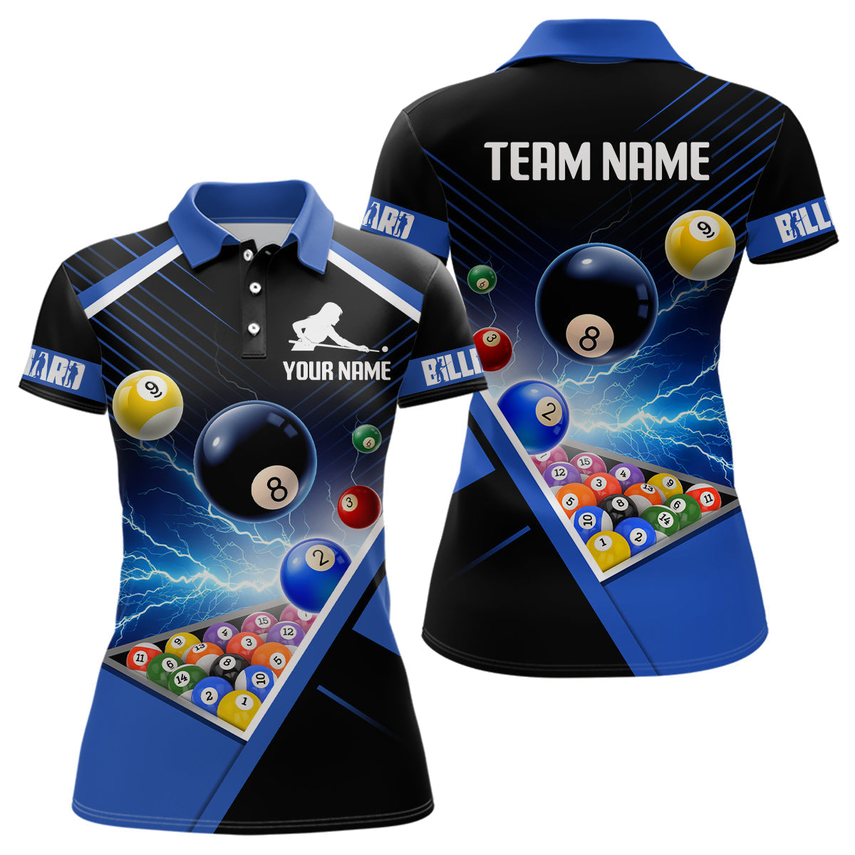 Blisscorners Customized Blue Thunder Lightning Strike Billiard Shirt For Men&Women, Billiard Team Shirt Pool Jerseys