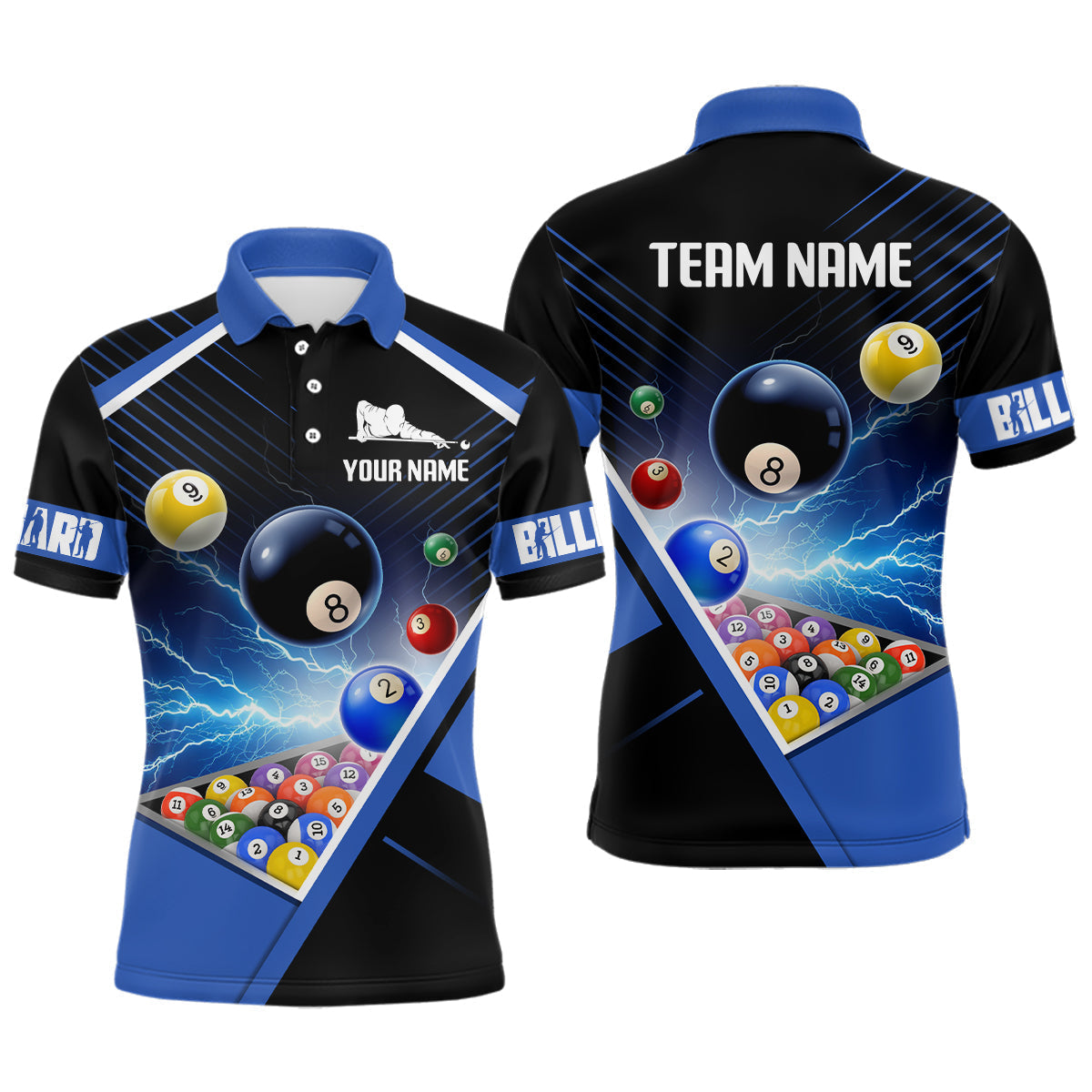 Blisscorners Customized Blue Thunder Lightning Strike Billiard Shirt For Men&Women, Billiard Team Shirt Pool Jerseys