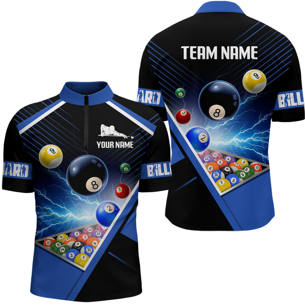 Blisscorners Customized Blue Thunder Lightning Strike Billiard Shirt For Men&Women, Billiard Team Shirt Pool Jerseys