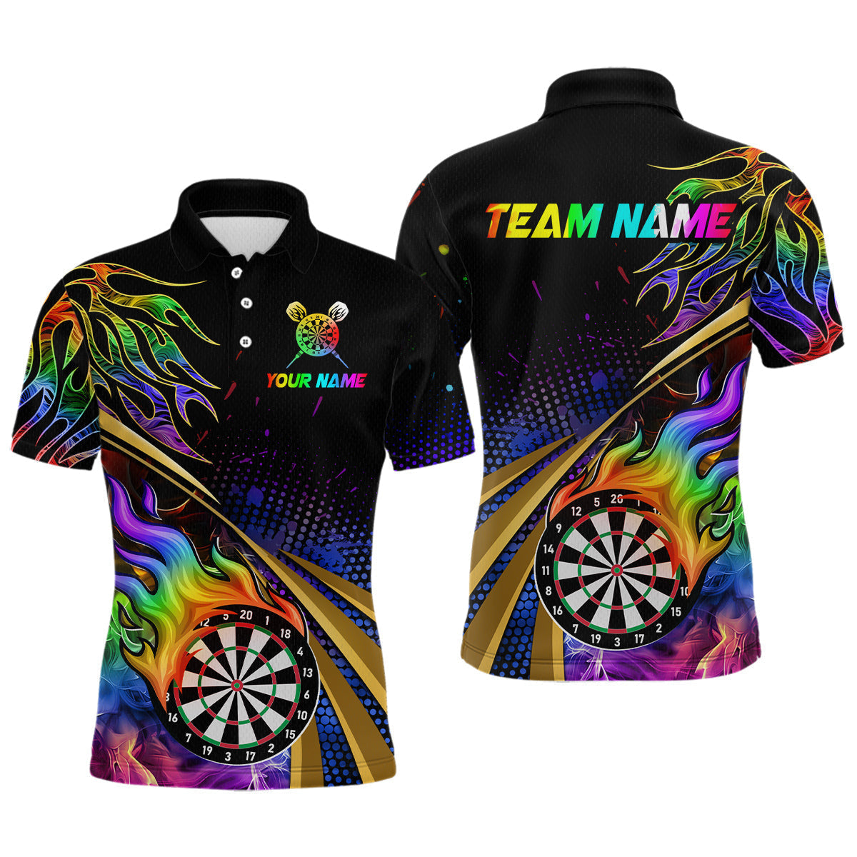 Blisscorners Personalized Colorful Flame Darts Shirt For Men Custom Darts League Team Jerseys Polo & 1/4 Zip LM2206