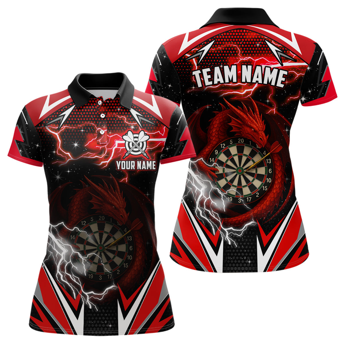Blisscorners Personalized Dragon Dart Shirts For Women â€“ Custom Thunder Red Darts Team Jerseys Polo & Quarter Zip