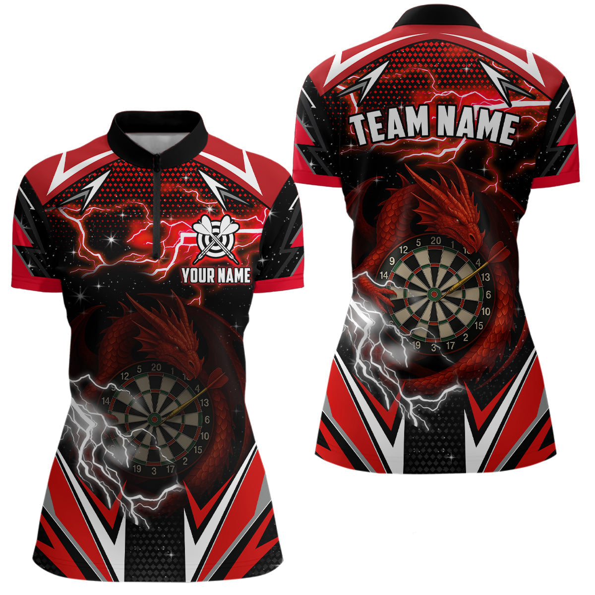 Blisscorners Personalized Dragon Dart Shirts For Women â€“ Custom Thunder Red Darts Team Jerseys Polo & Quarter Zip