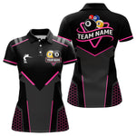 Blisscorners Personalized 8 Ball & 9 Ball Pool Billiard Polo, 1/4 Zip Custom Team Billiard Jersey|Pink