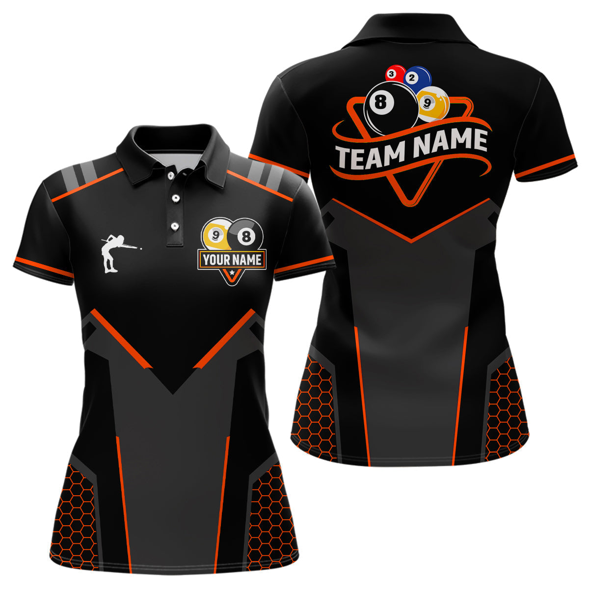 Blisscorners Personalized 8&9 Ball Pool Billiard Polo, 1/4 Zip For Mem&Women Custom Team Billiard Jersey|Orange