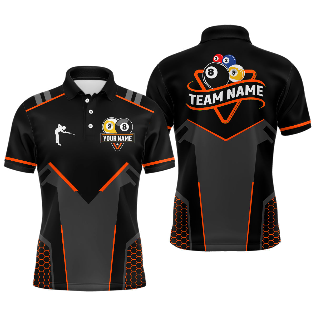 Blisscorners Personalized 8&9 Ball Pool Billiard Polo, 1/4 Zip For Mem&Women Custom Team Billiard Jersey|Orange