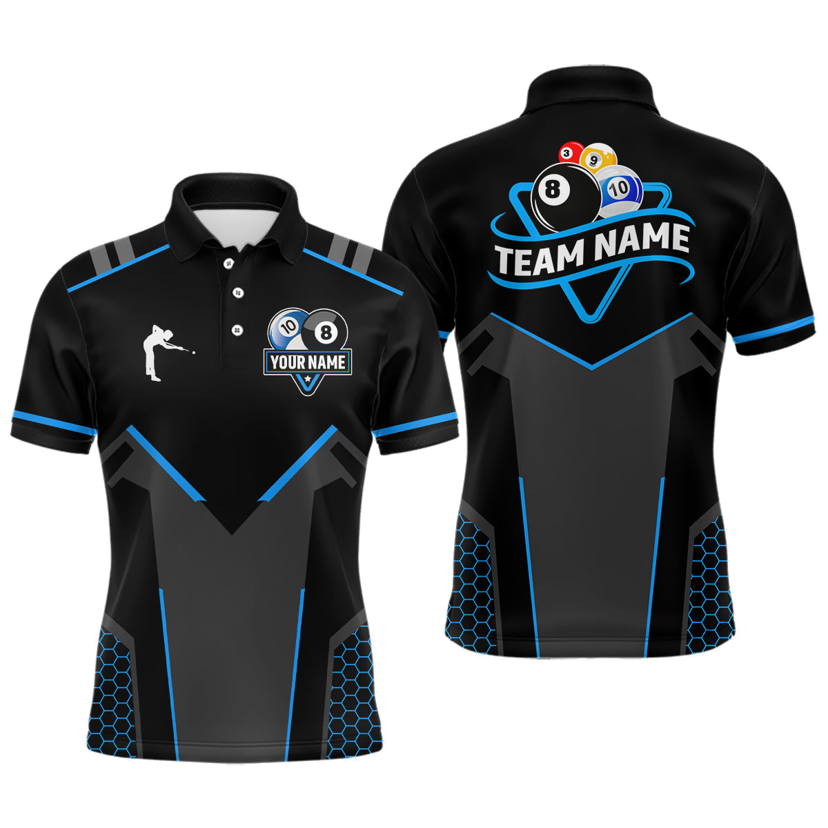 Blisscorners Personalized 8 Ball & 10 Ball Pool Billiard Polo, 1/4 Zip For Men&Women Custom Team Billiard Jersey