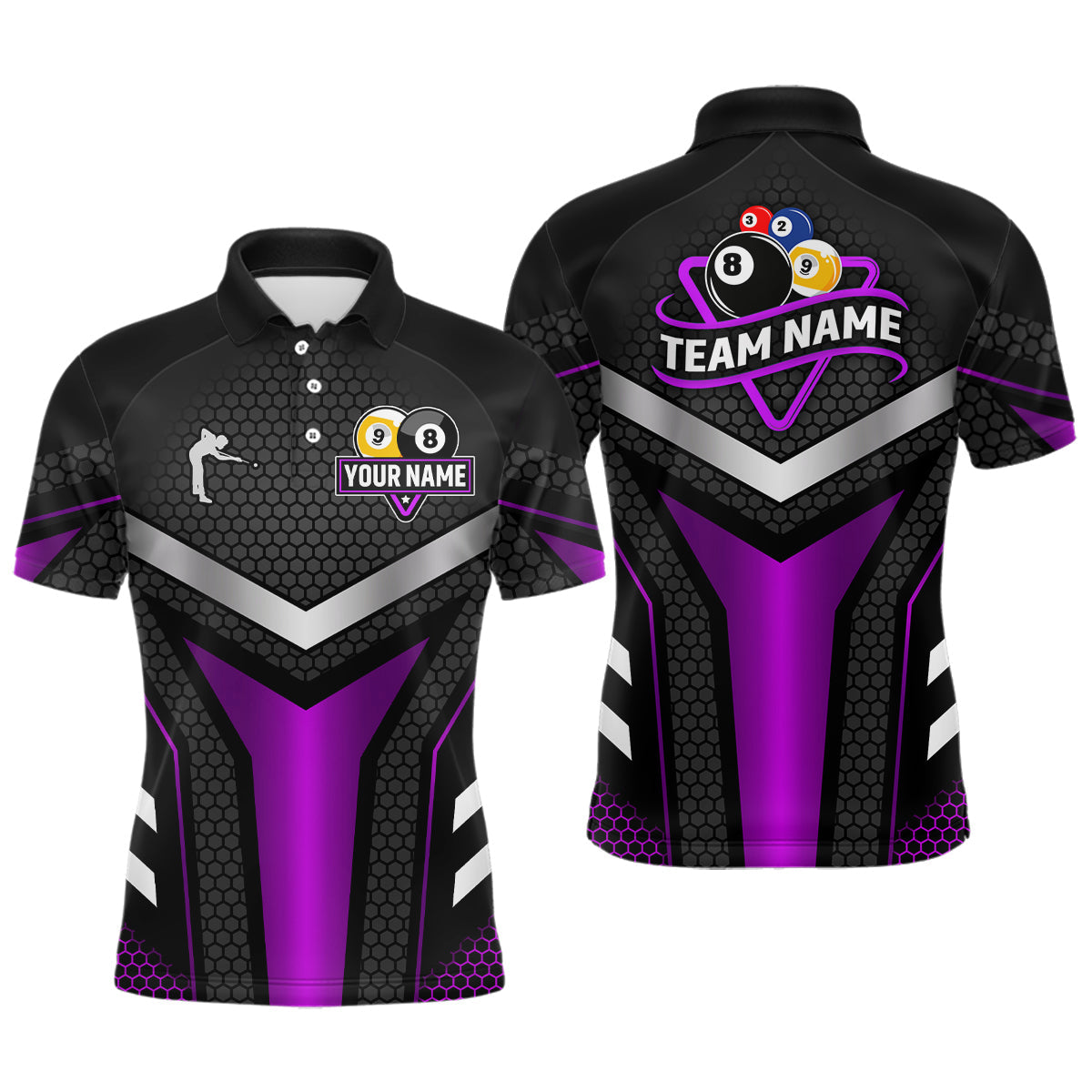 Blisscorners Personalized Billiard 8 Ball & 9 Ball Pool Polo, 1/4 Zip For Men Custom Team Billiard Jersey|Purple LM3006