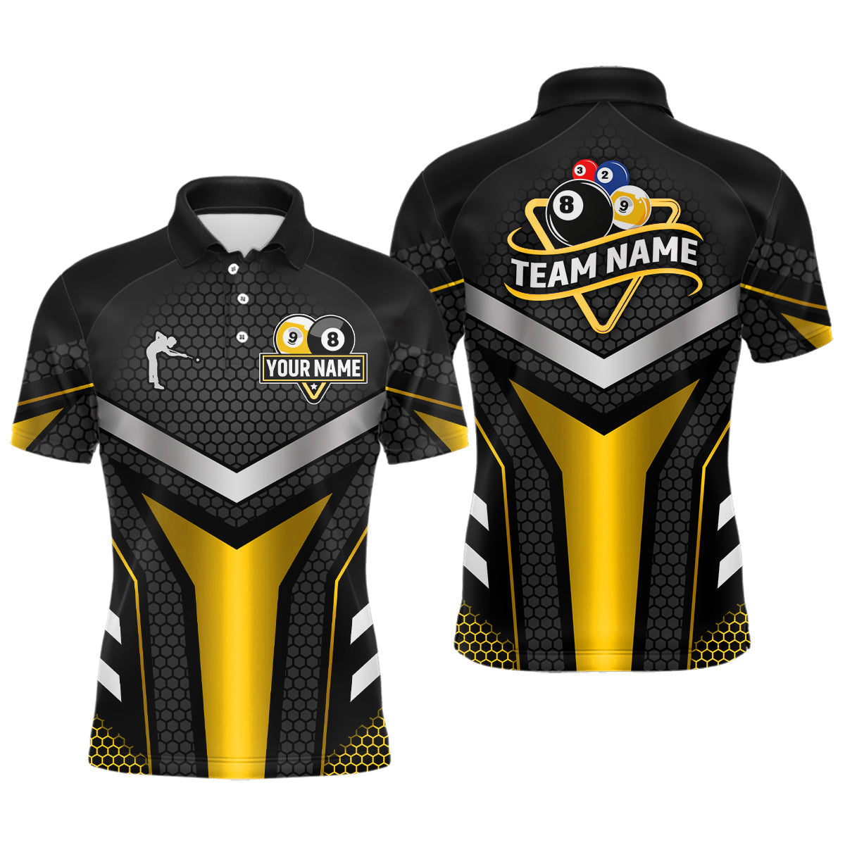 Blisscorners Personalized Billiard 8 Ball & 9 Ball Pool Polo, 1/4 Zip For Men Custom Team Billiard Jersey|Yellow LM3006