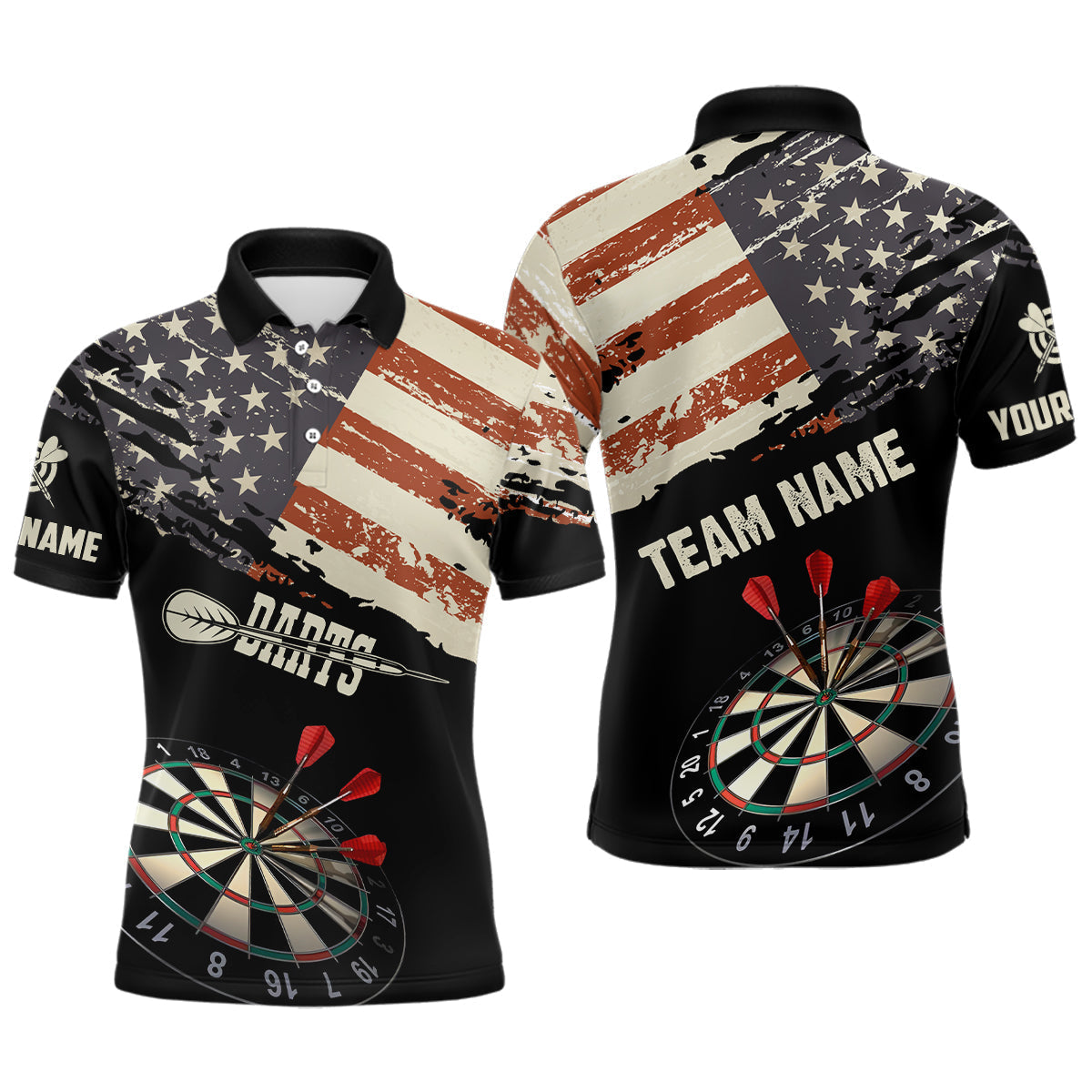 Blisscorners Grunge Vintage American Flag Custom Retro Dart Shirts For Men, Pride Team Patriotic Dart Jerseys LM3006