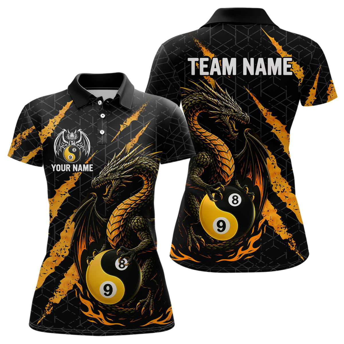 Blisscorners Custom Yellow Black Yin Yang 8 Ball & 9 Ball Dragon Billiard Shirts For Men |Pool Team Jerseys