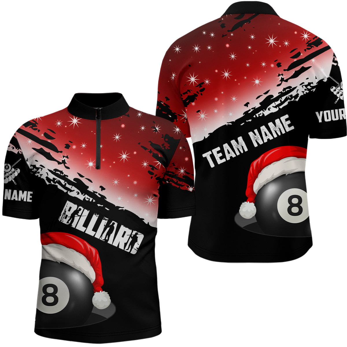 Blisscorners Black And Red Christmas Funny Santa 8 Ball Pool Billiard Shirts For Men Custom Xmas Billiard Jersey