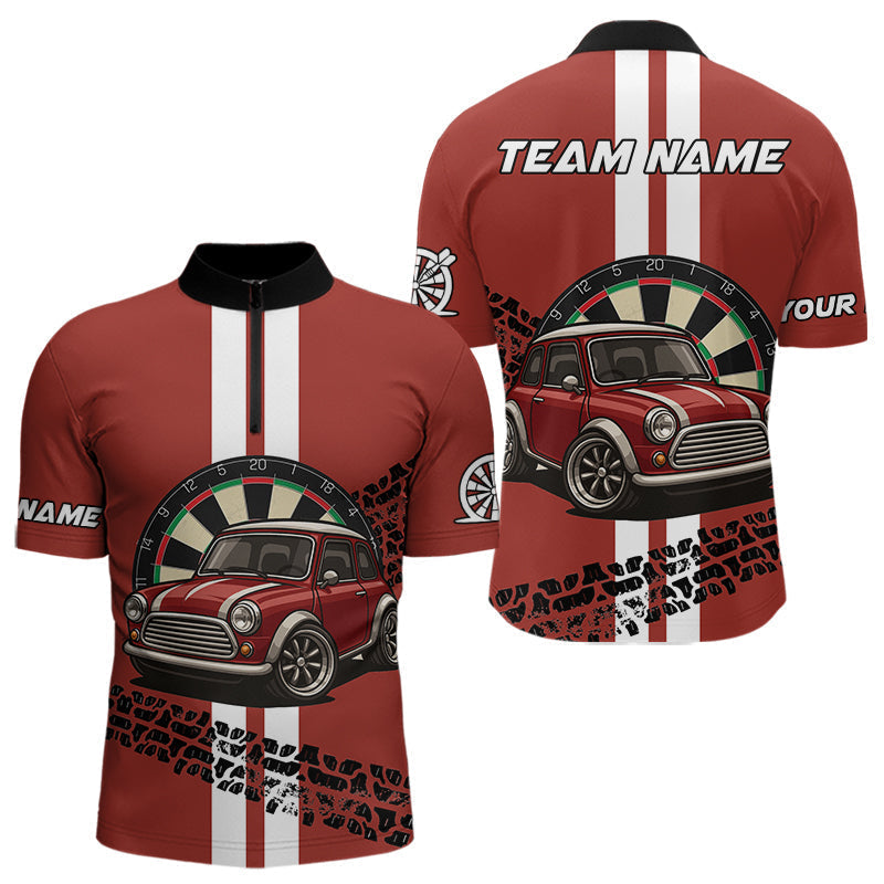 Blisscorners Personalized Red Funny Car Dart Shirts For Men Custom Darts Team Jerseys Polo & Quarter Zip LM1506